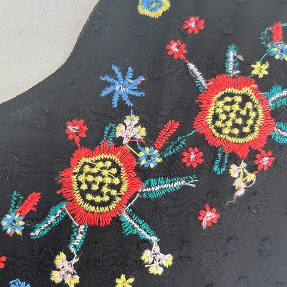 Black Floral Embroidered Smock Dress - Picture 4 of 5